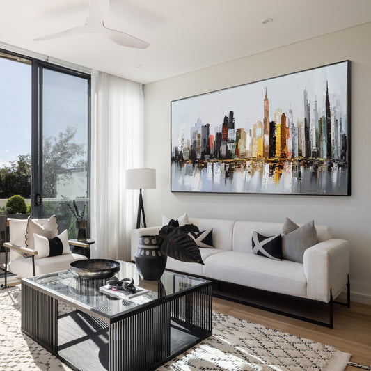 Abstract NYC architectural landscape painting with 3D texture