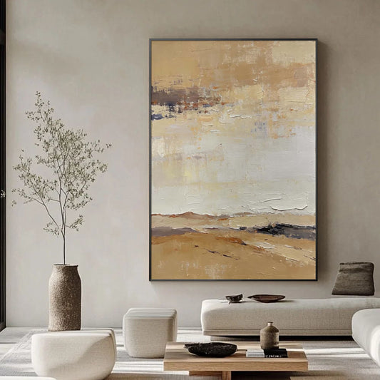 Original beige textured painting for minimalist living room decor