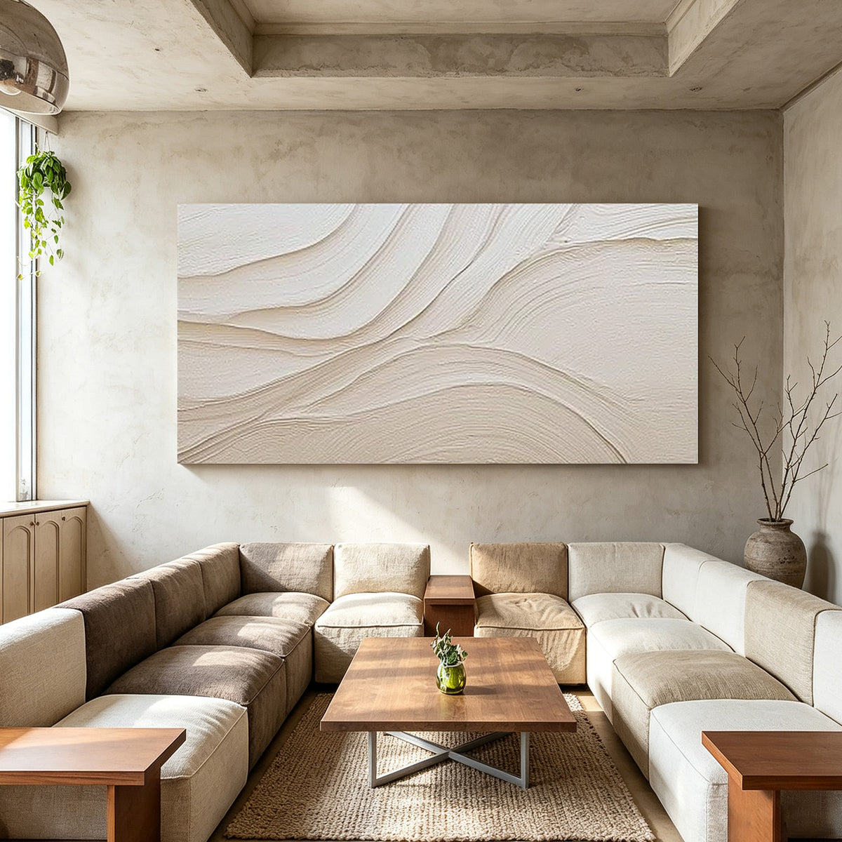Minimalist ivory wall art for Japandi home interior