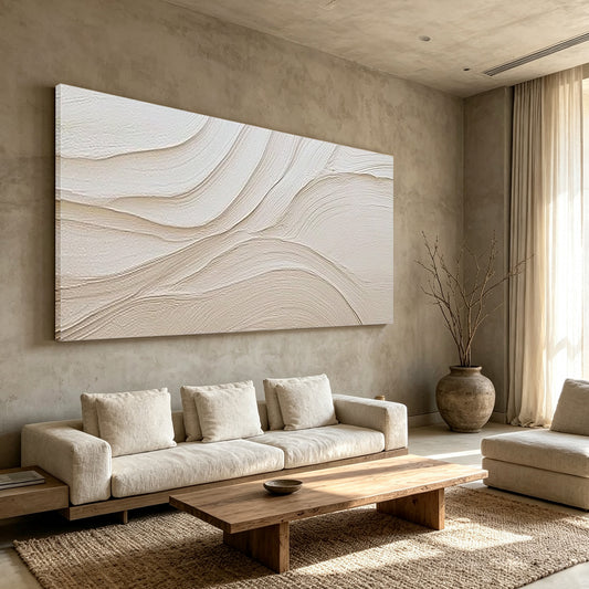 Neutral minimalist textured canvas painting for living room