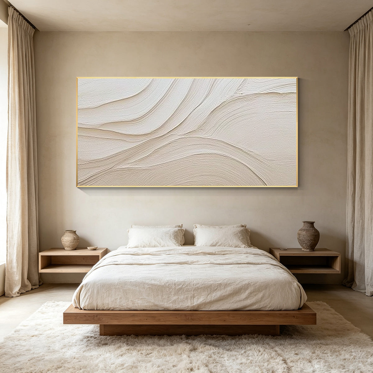 Large 3D textured abstract canvas in neutral tones
