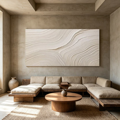 Large ivory abstract wall art with raised plaster texture details