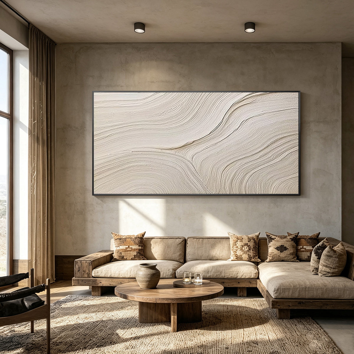 Luxury ivory wall decor featuring 3D abstract layered texture
