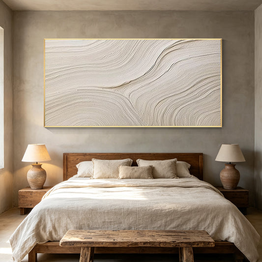 Neutral beige textured canvas painting for modern living room decor