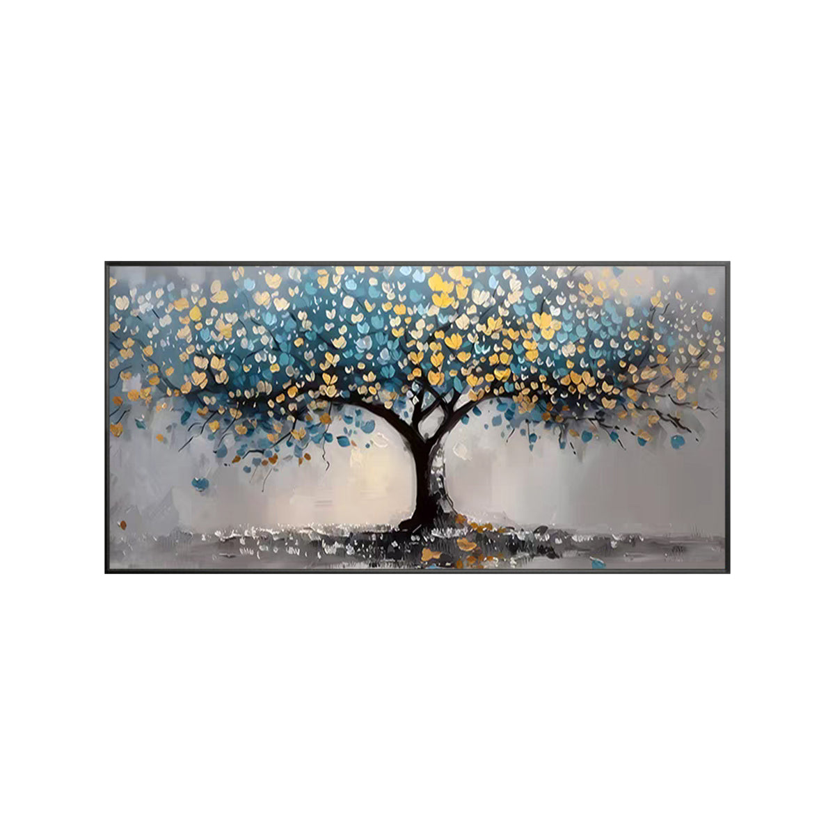 Blue and gold Tree of Life textured oil painting on canvas