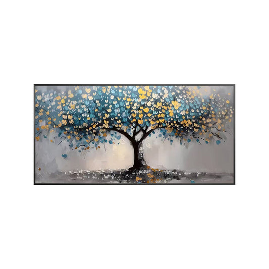 Blue and gold Tree of Life textured oil painting on canvas