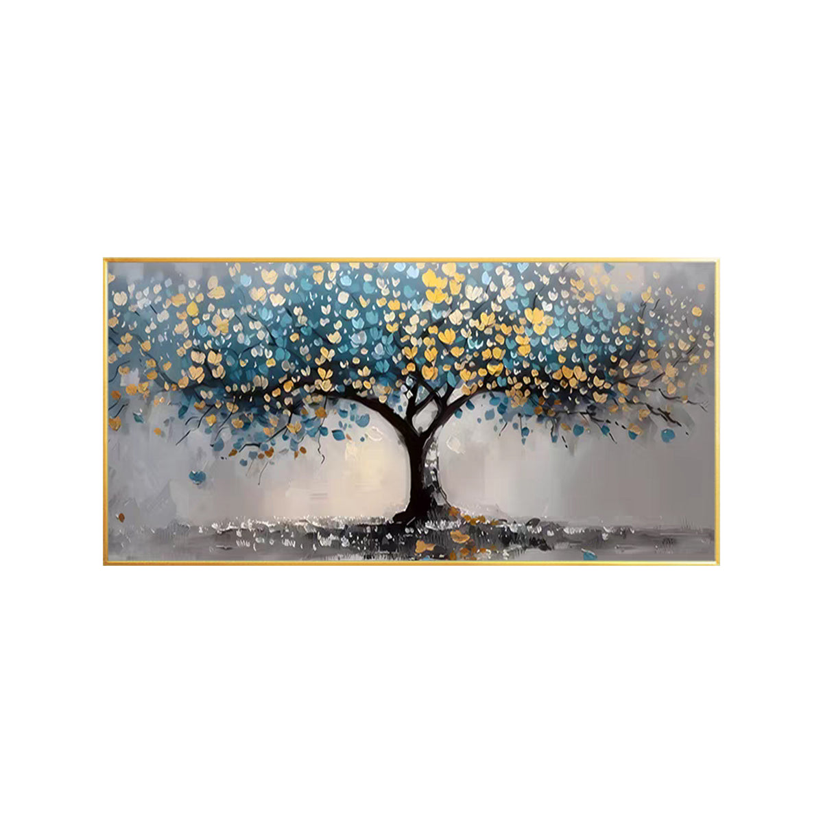 Modern blue gold Tree of Life artwork for bedroom wall decor