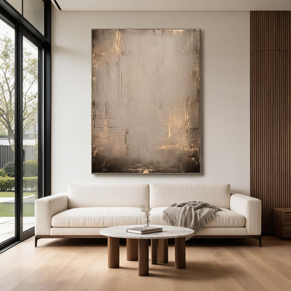 Neutral earth tone wall decor with elegant gold details