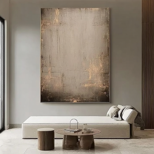 Earth tone textured abstract painting with brown gold accents