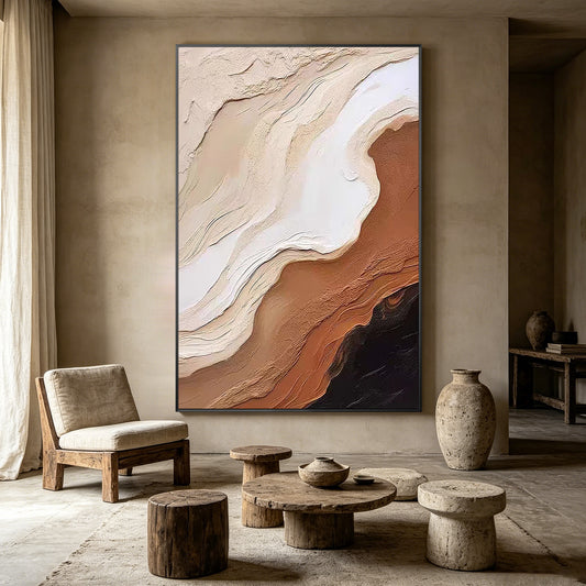 Large textured mountain abstract canvas in neutral earth tones