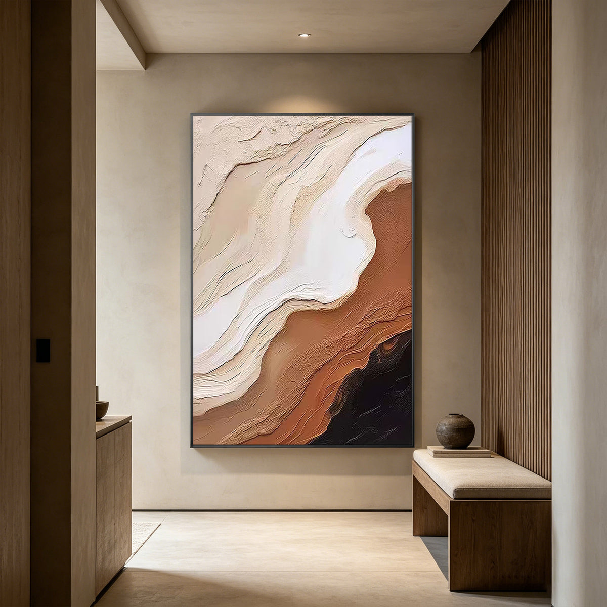 Modern abstract  painting with cream and terracotta