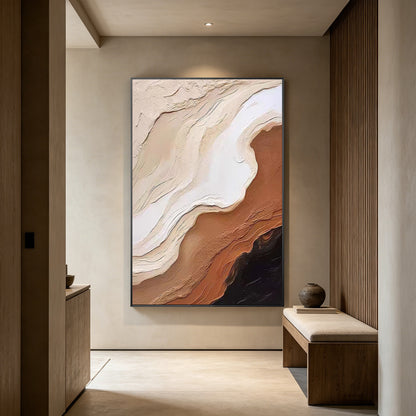 Modern abstract  painting with cream and terracotta