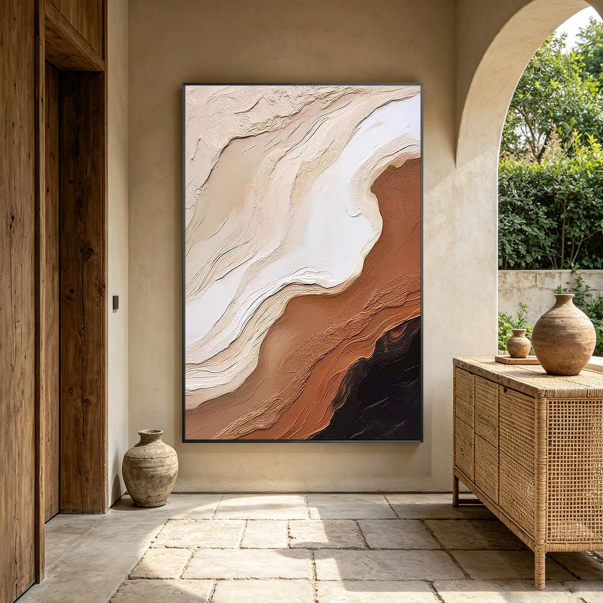 Textured beige and brown livng room  wall decor