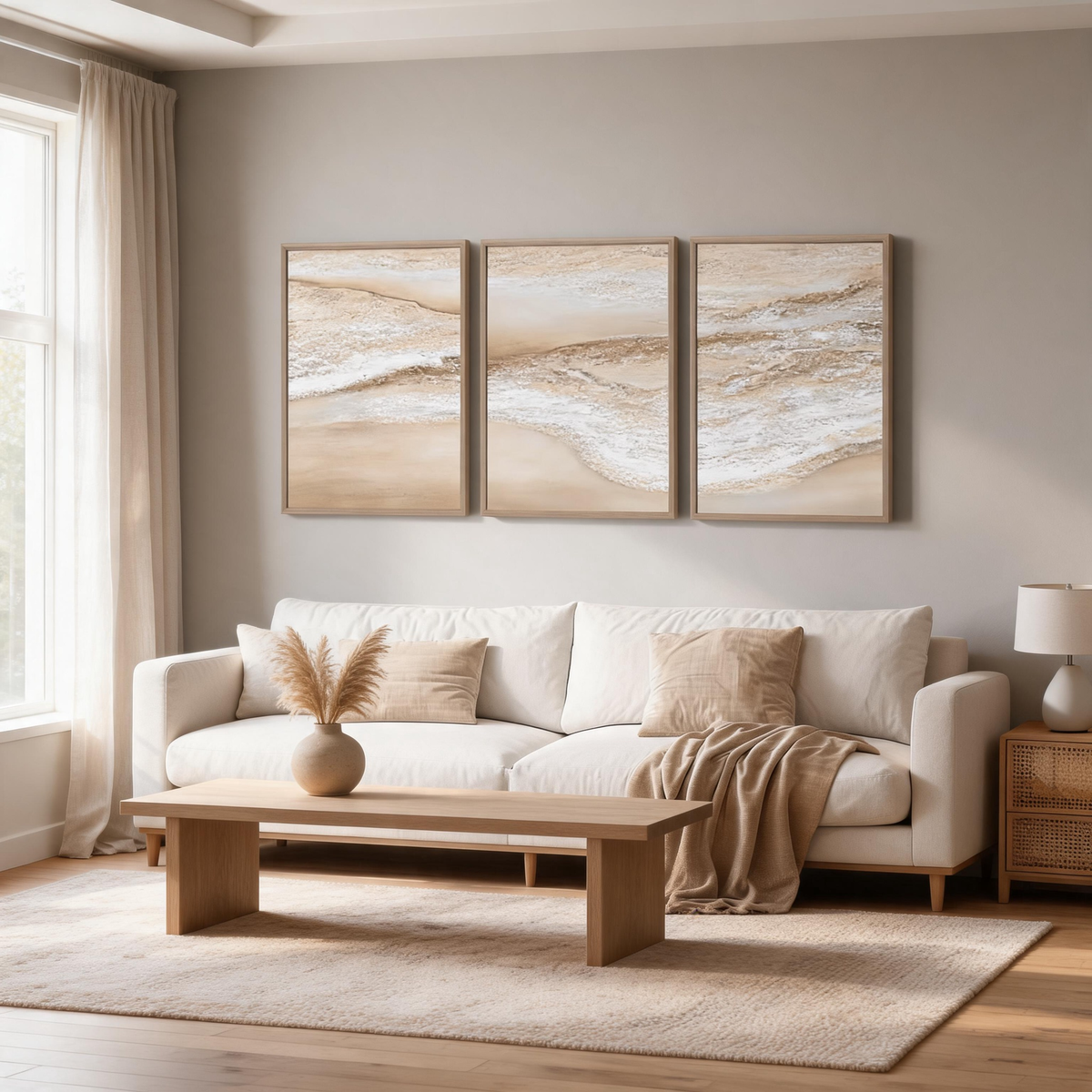 Neutral coastal ocean wall art with textured 