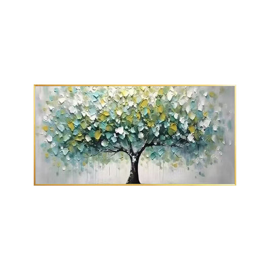 Large textured Tree of Life wall art in teal gray and yellow