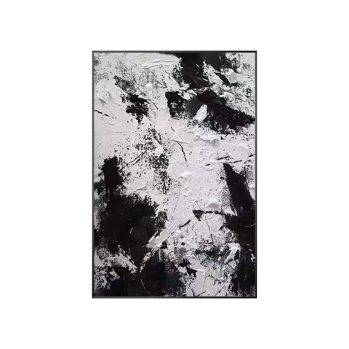 Textured black and white abstract canvas wall art for modern living room