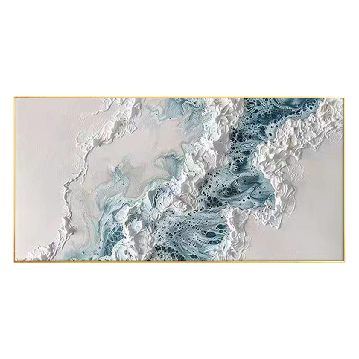 Modern textured canvas wall art above sofa in minimalist home interior