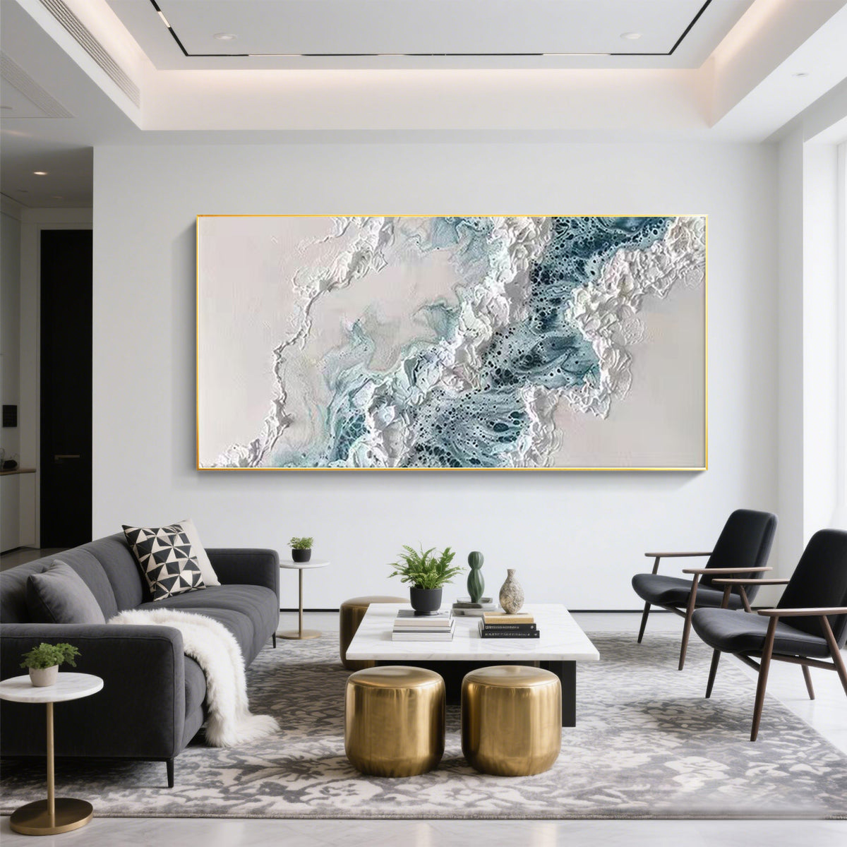 Large modern canvas artwork for minimalist living room interior design