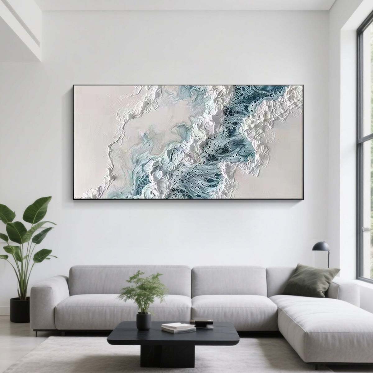 Elegant blue abstract painting wall decor for luxury home decoration