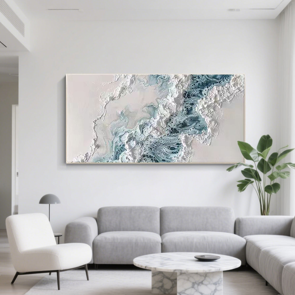 Modern abstract blue and white canvas wall art for living room decoration