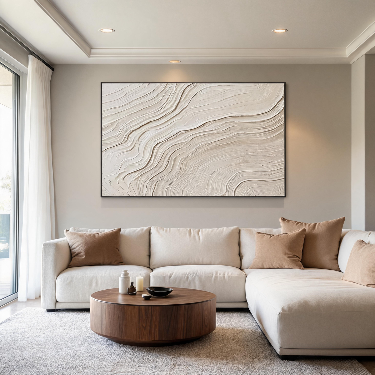 Beige abstract canvas painting for modern living room decor