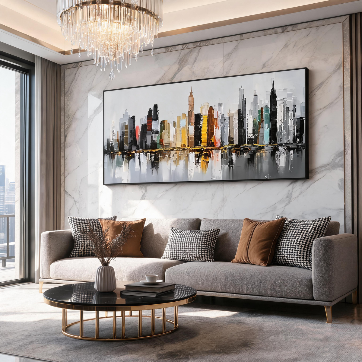Palette knife textured New York canvas painting ready to hang