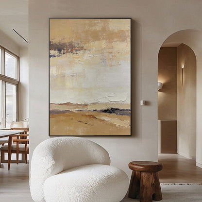 Neutral earth tone abstract canvas wall art with organic texture