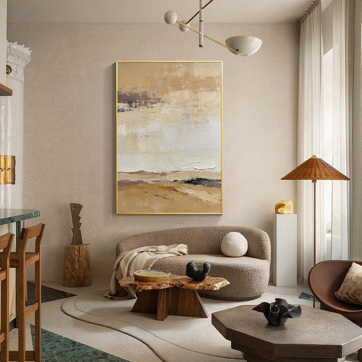 Textured beige abstract painting for modern organic interiors