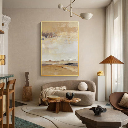 Textured beige abstract painting for modern organic interiors