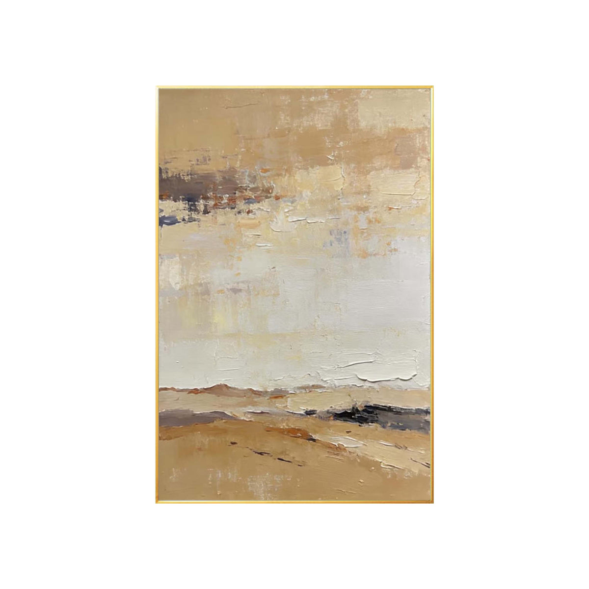 Large beige abstract wall art for Japandi living room decor