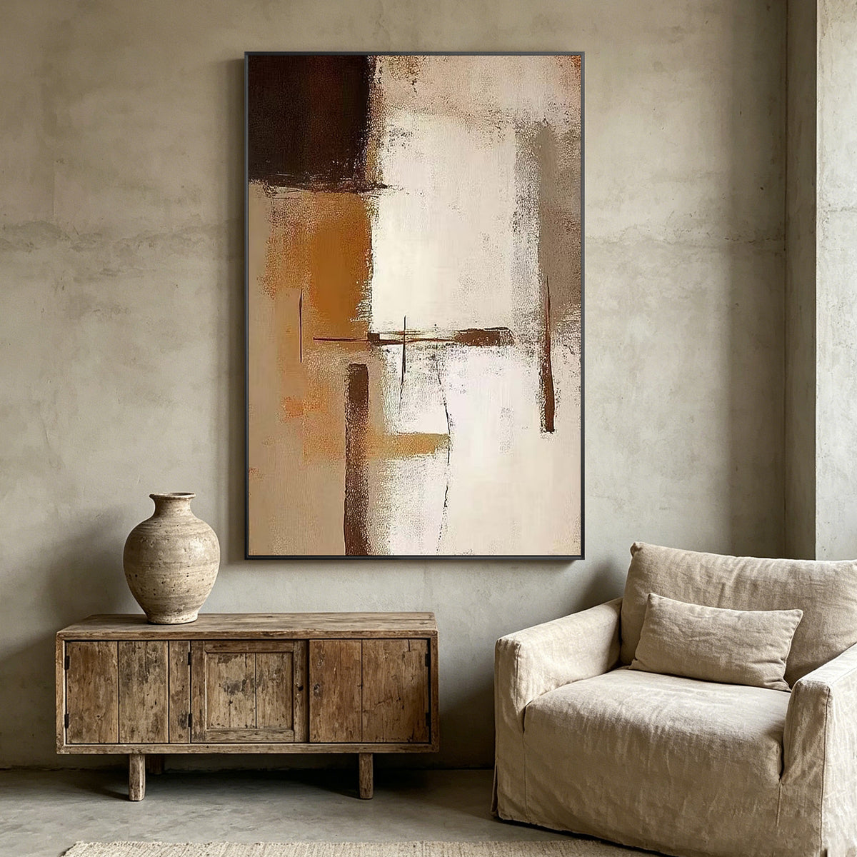 Large textured beige wall art for organic modern decor