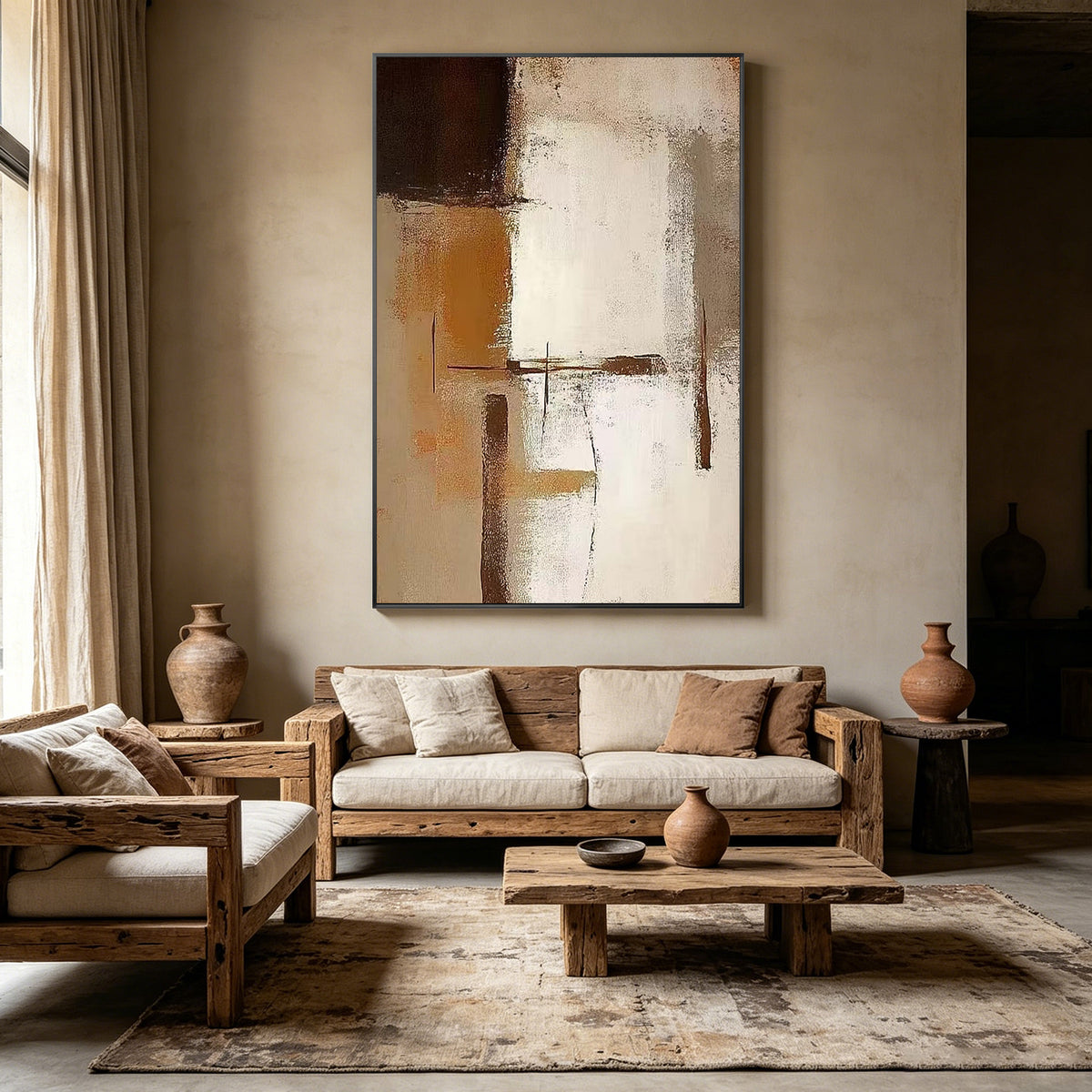Wabi Sabi abstract painting in beige and light brown