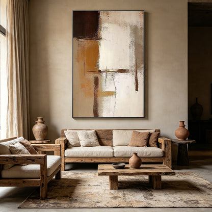Wabi Sabi abstract painting in beige and light brown