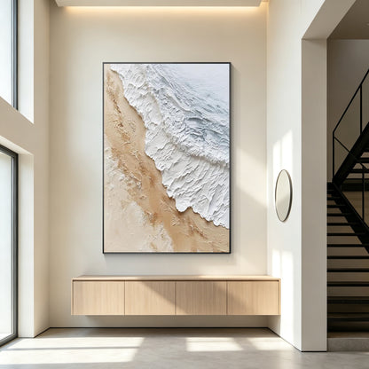 Extra large coastal painting inspired by aerial views of the ocean and shoreline.