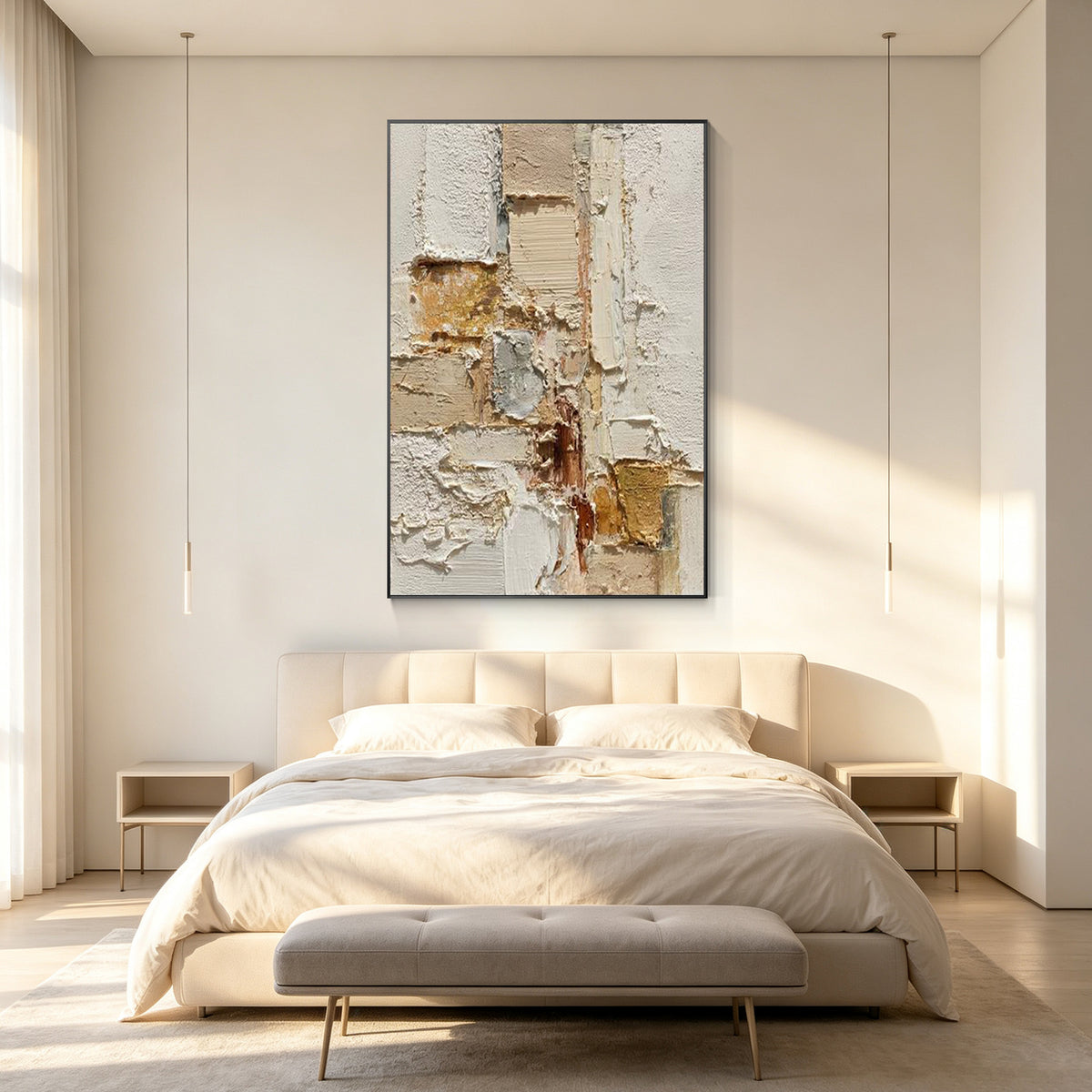 Beige organic modern artwork with architectural plaster-inspired texture
