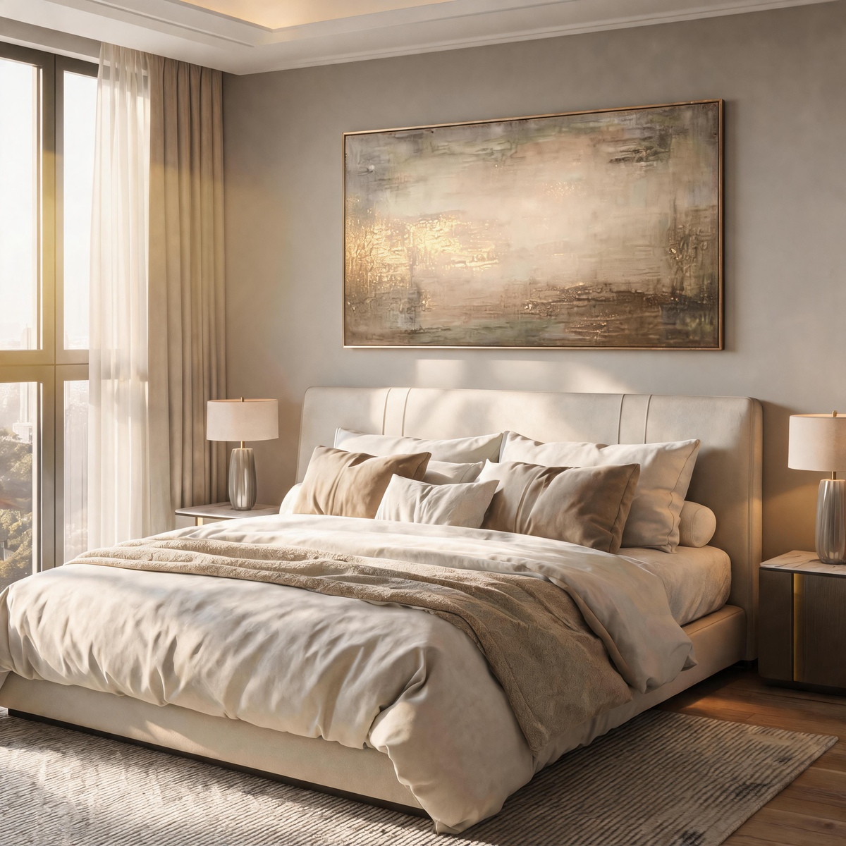Large neutral Wabi Sabi wall art in cream and beige tones