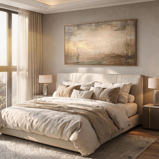 Large neutral Wabi Sabi wall art in cream and beige tones