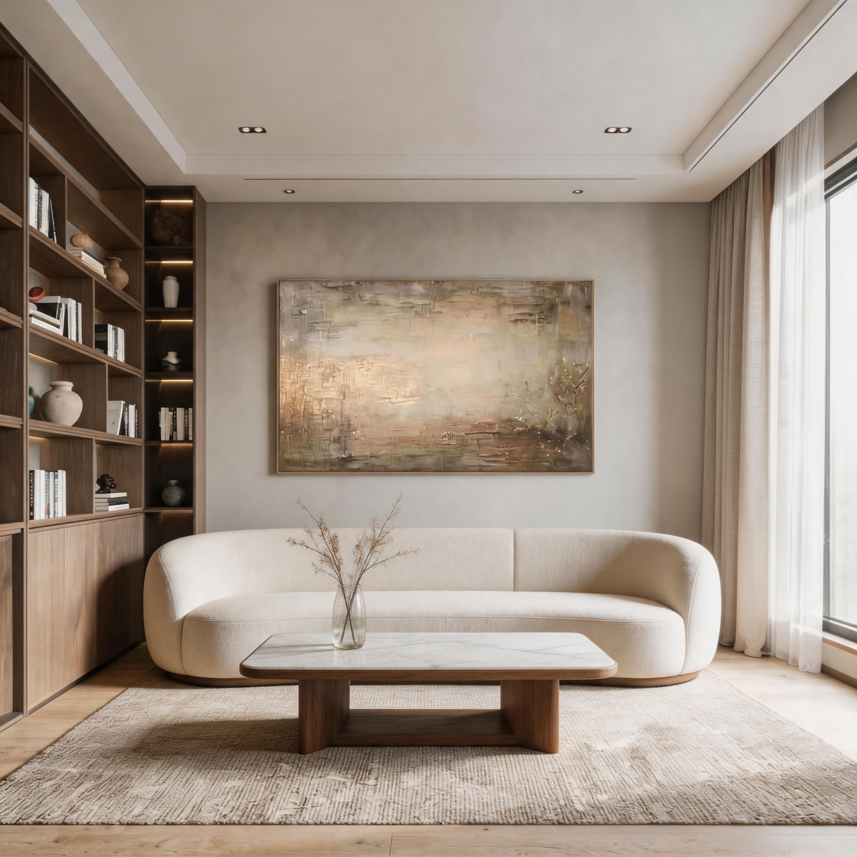 Neutral textured wall art with earthy brown and gold accents