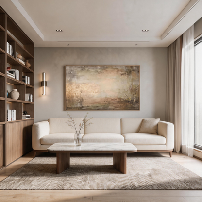 Textured beige abstract painting for Japandi interior design