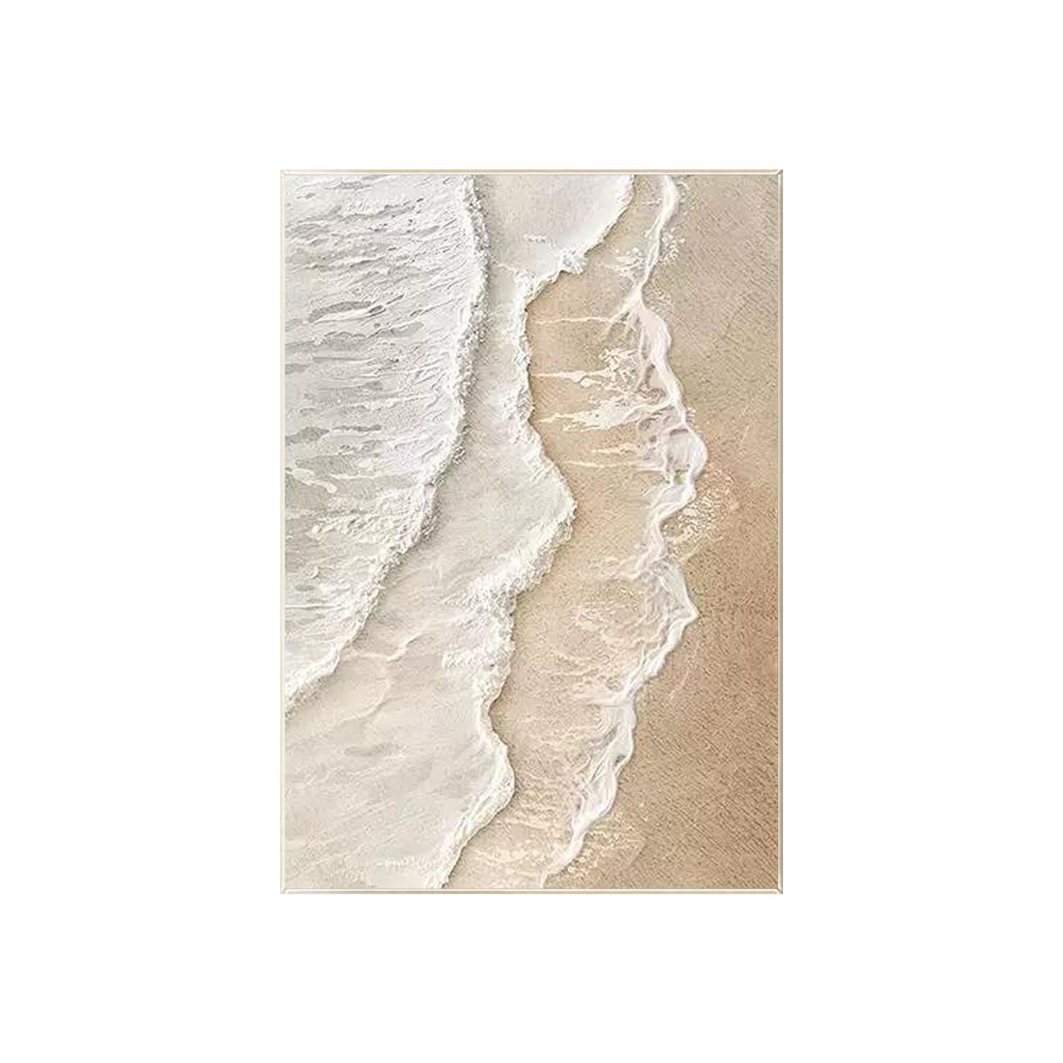 Minimalist beach wall art with beige sand and white waves