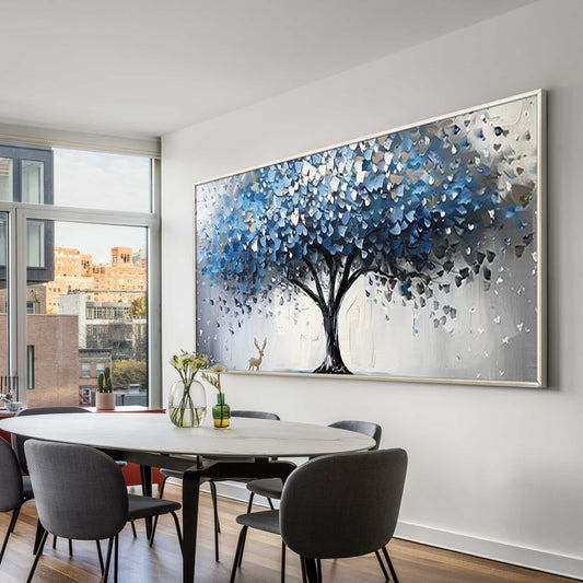 Modern blue tree canvas painting for living room wall decor