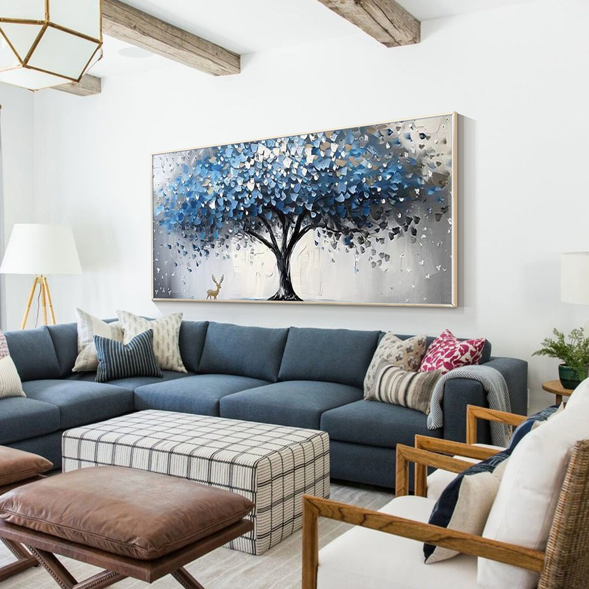 Elegant blue and gray tree artwork for bedroom decoration