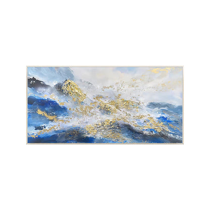 Contemporary abstract mountain wall art with gold accents
