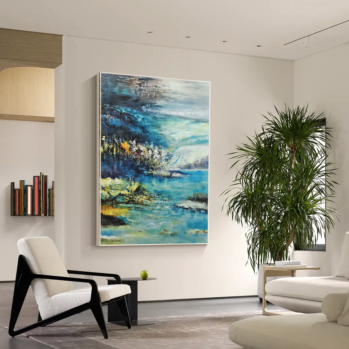 blue yellow abstract landscape canvas for serene home decor
