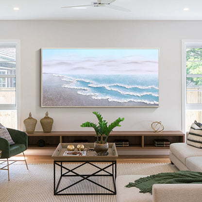 Large coastal canvas painting with textured ocean waves