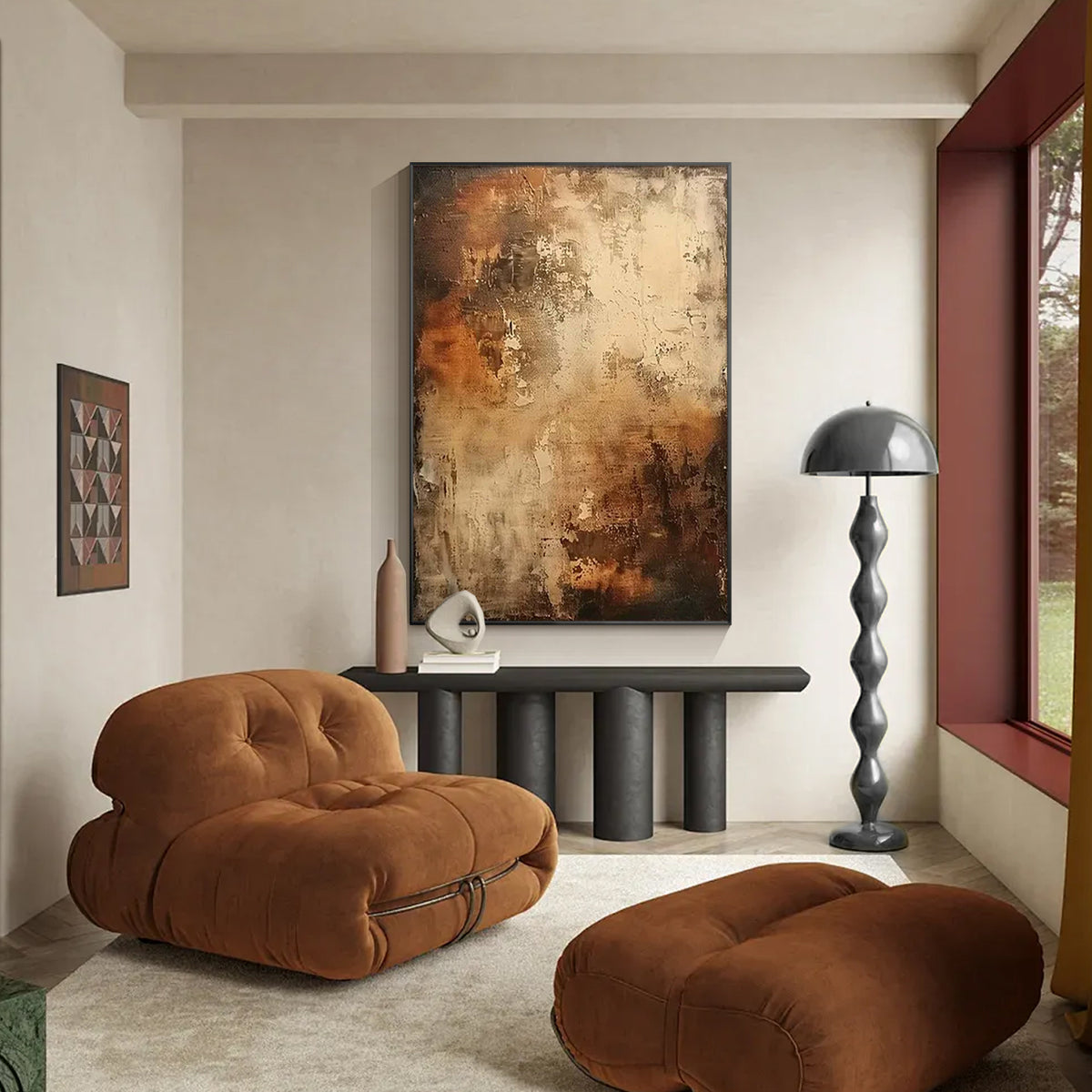 Neutral abstract wall decor with beige and brown textures