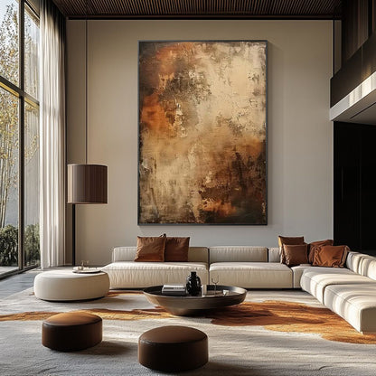 Brown abstract wall art with neutral textured canvas design