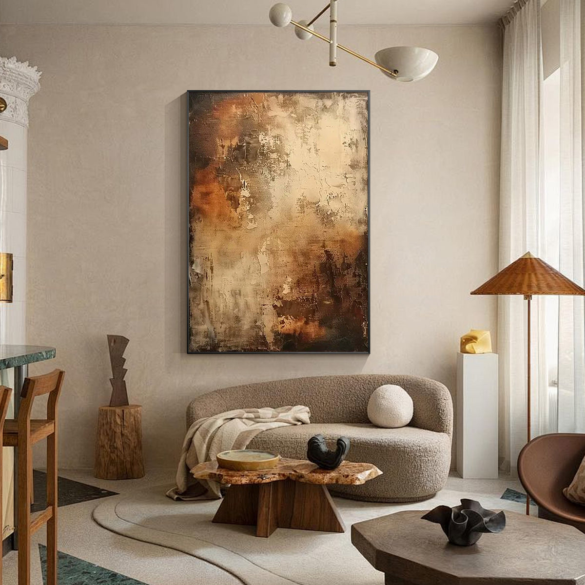 Minimalist brown wall art for contemporary living room decor