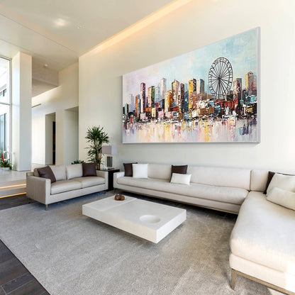 Contemporary city skyline painting for modern home decor