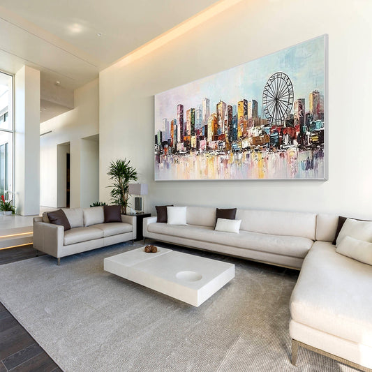 Contemporary city skyline painting for modern home decor